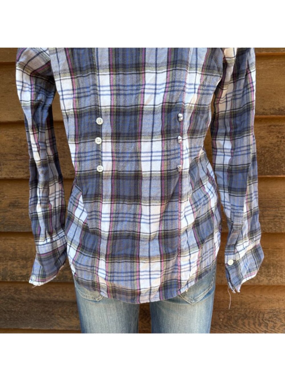 Roxy Y2K Plaid Print Button-Up Shirt Size L Long Sleeve Casual Top - Picture 9 of 10